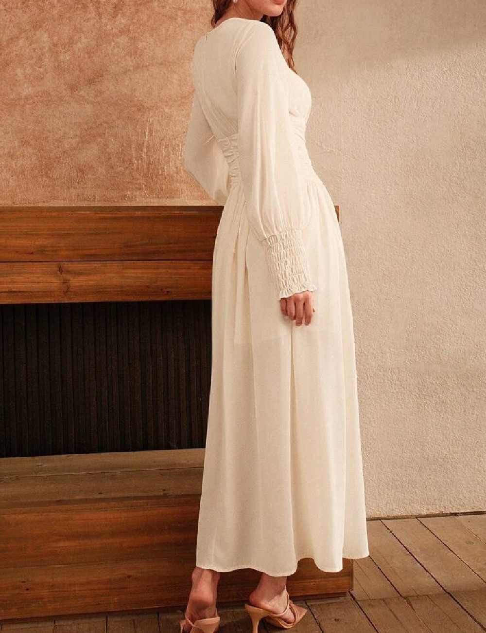 Rochie lunga Anewsta, crem - 1 | YEO