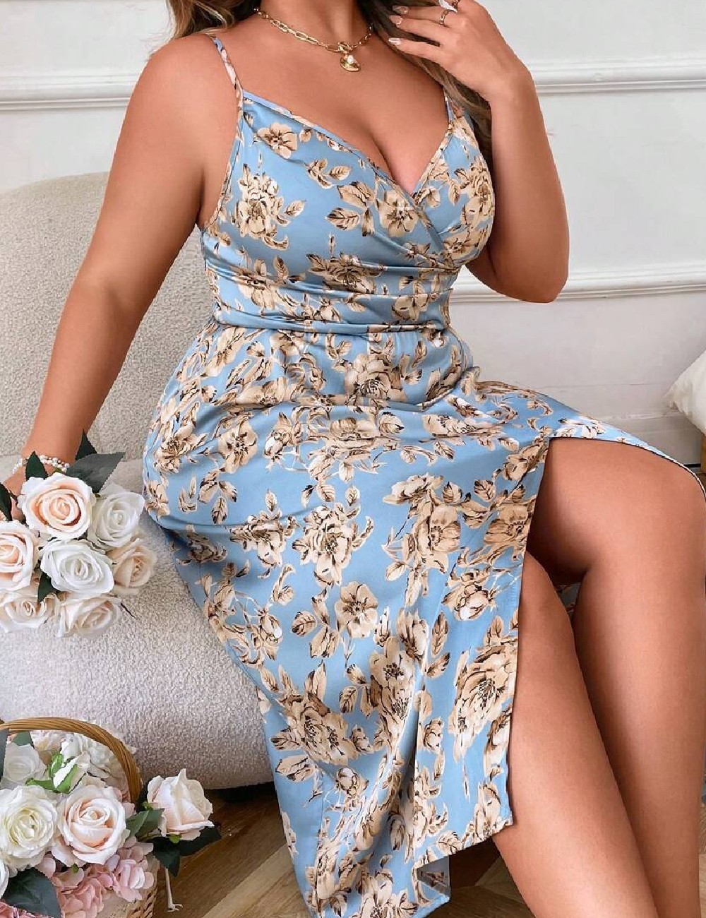 Rochie medie SHEIN CURVE, albastru - 1 | YEO