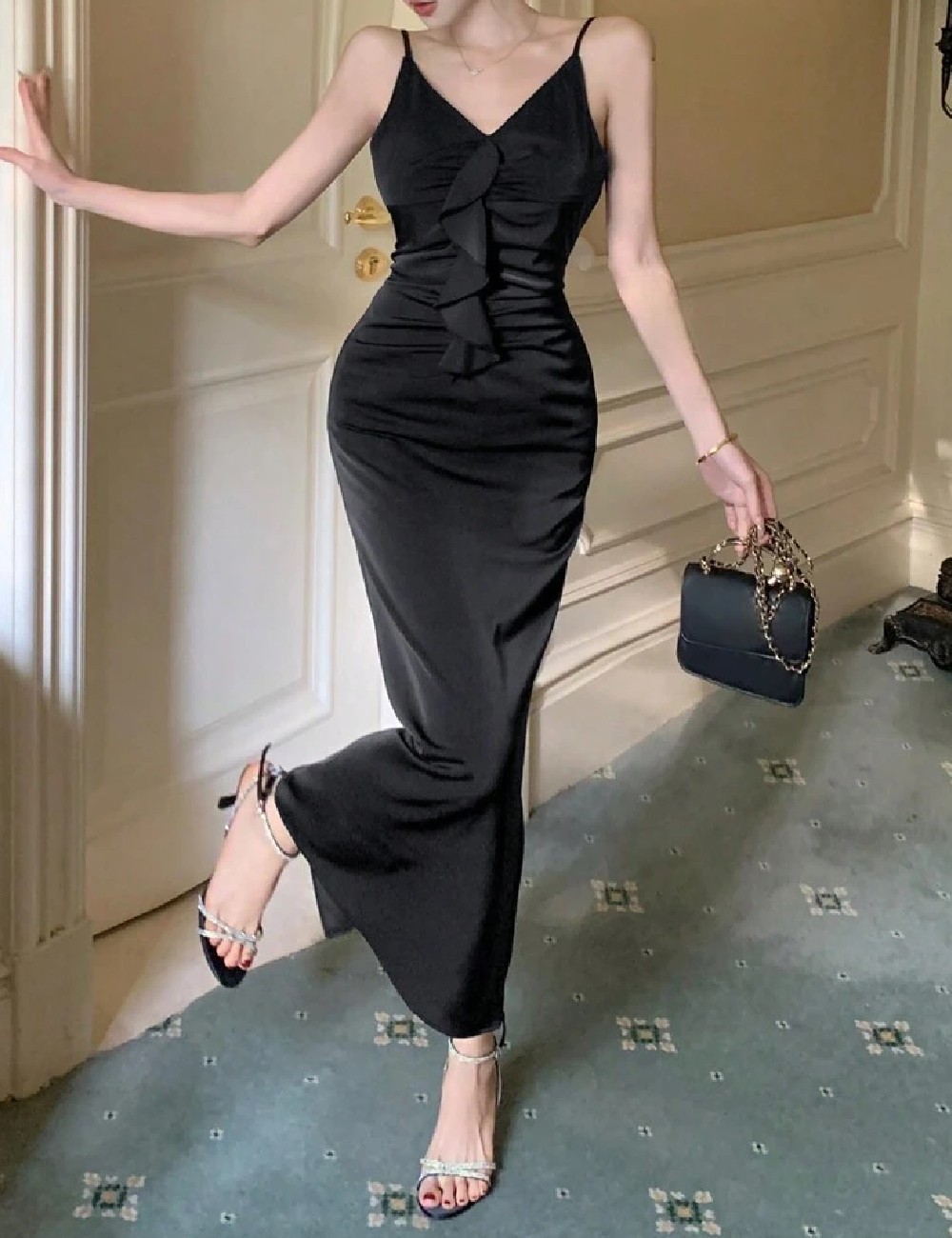 Rochie lunga Dazy, negru - 1 | YEO