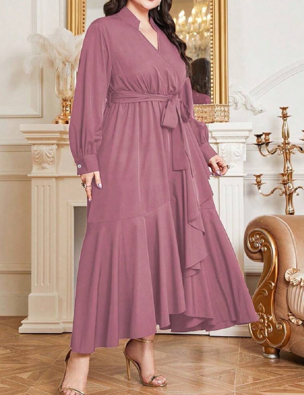 Rochie medie SHEIN CURVE, roz pudra - 1 | YEO