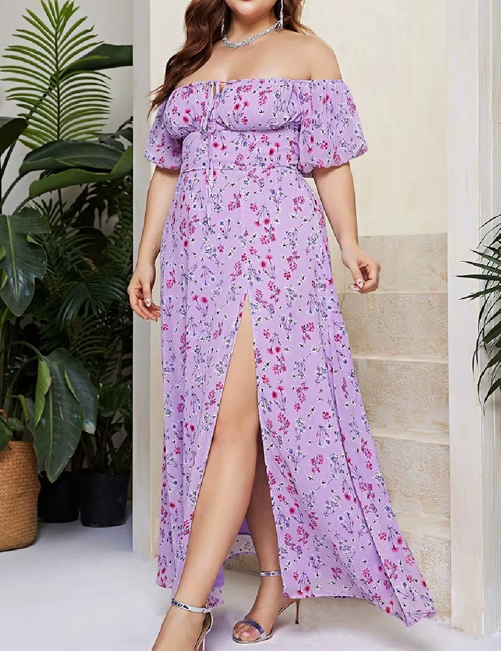 Rochie lunga Double Crazy Plus Size, mov - 1 | YEO