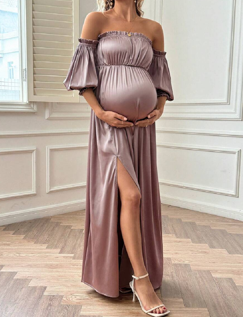 Rochie lunga SHEIN Maternity, roz pudra