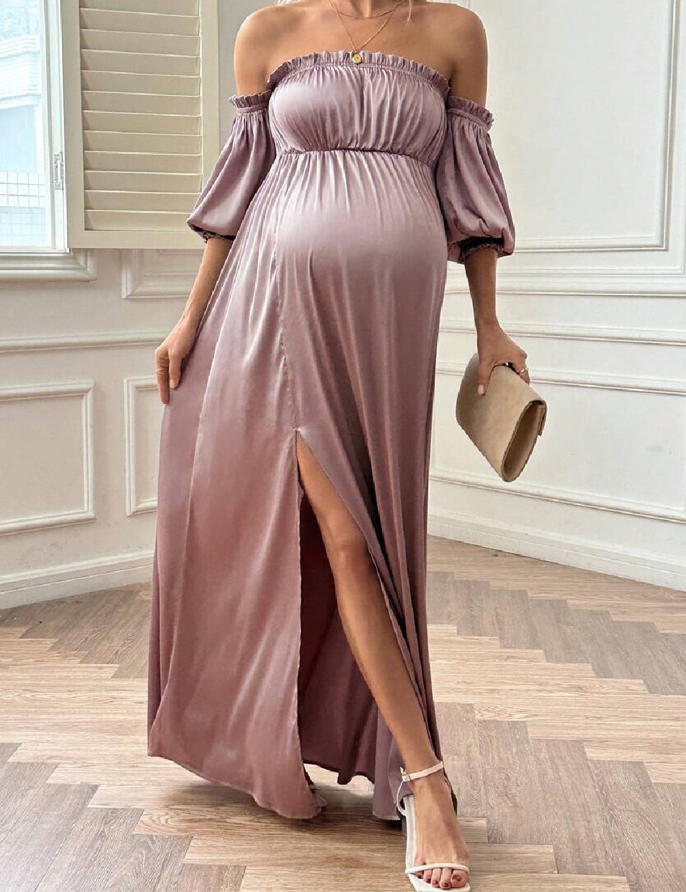 Rochie lunga SHEIN Maternity, roz pudra - 1 | YEO