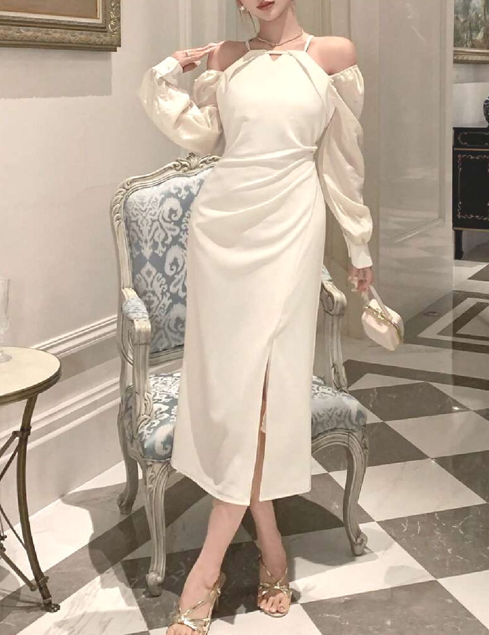 Rochie medie Dazy, ecru