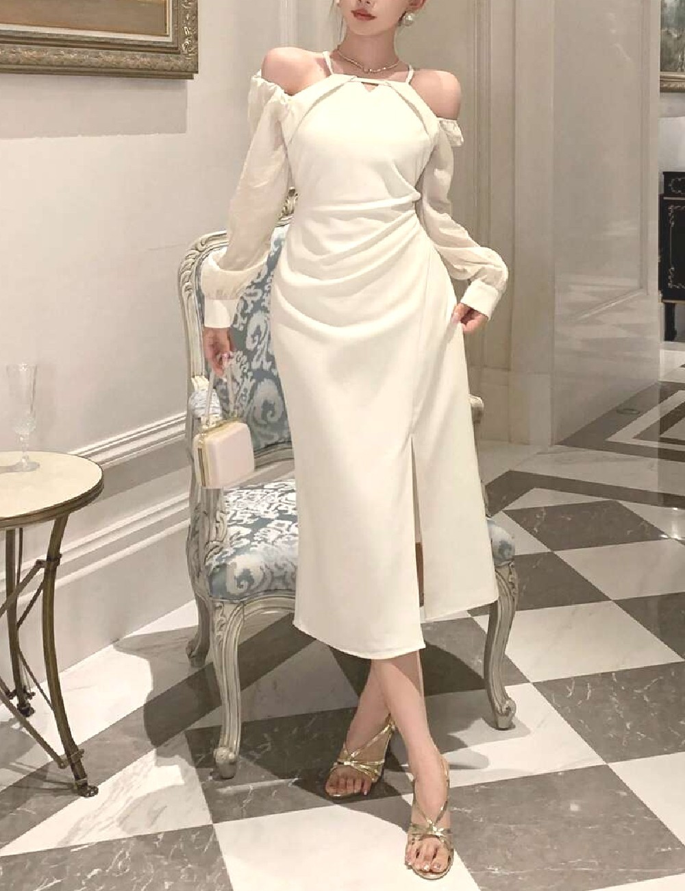 Rochie medie Dazy, ecru - 1 | YEO