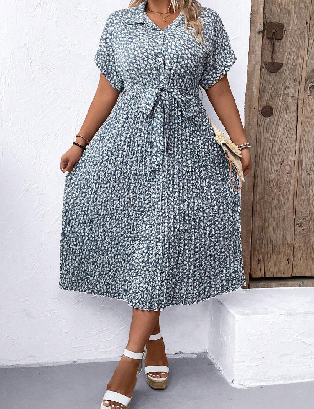 Rochie medie SHEIN CURVE, albastru - 1 | YEO
