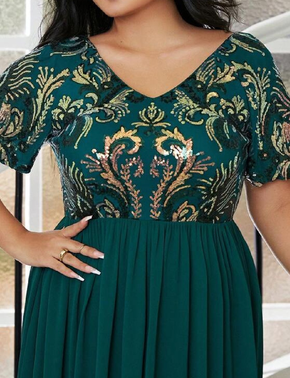 Rochie lunga Miss Ord Plus Size, verde - 1 | YEO