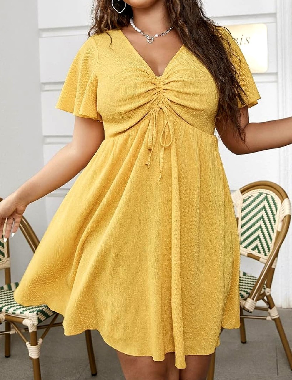 Rochie scurta SHEIN CURVE, galben - 1 | YEO