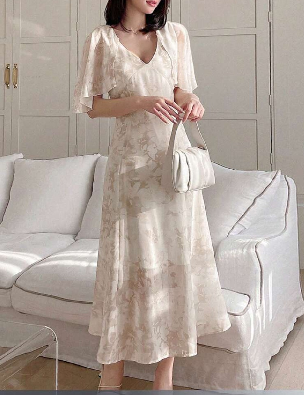 Rochie medie Dazy, crem - 1 | YEO