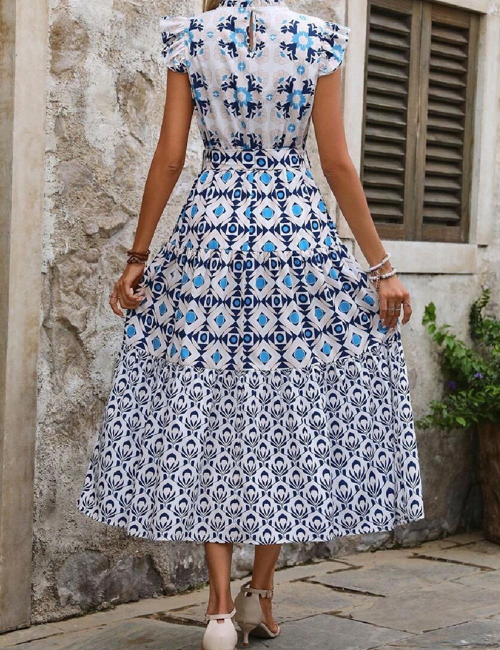 Rochie medie SHEIN, alb/albastru - 1 | YEO