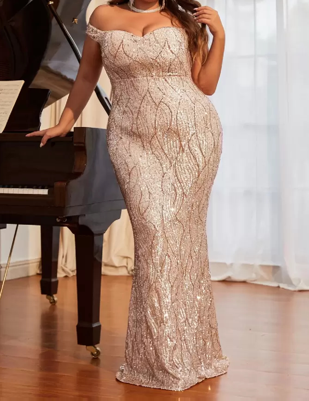Rochie lunga House of chic Curve, crem - 1 | YEO