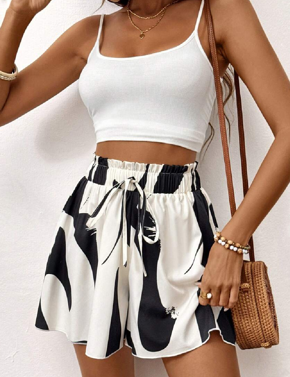 Pantaloni SHEIN, alb/negru