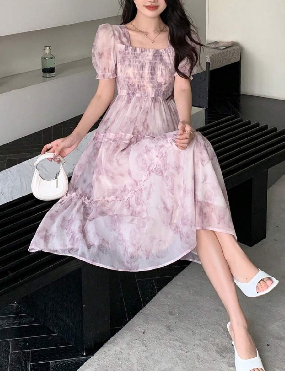 Rochie medie Dazy, mov - 1 | YEO