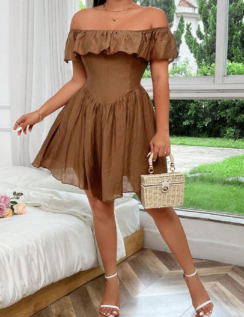 Rochie scurta SHEIN CURVE, maro