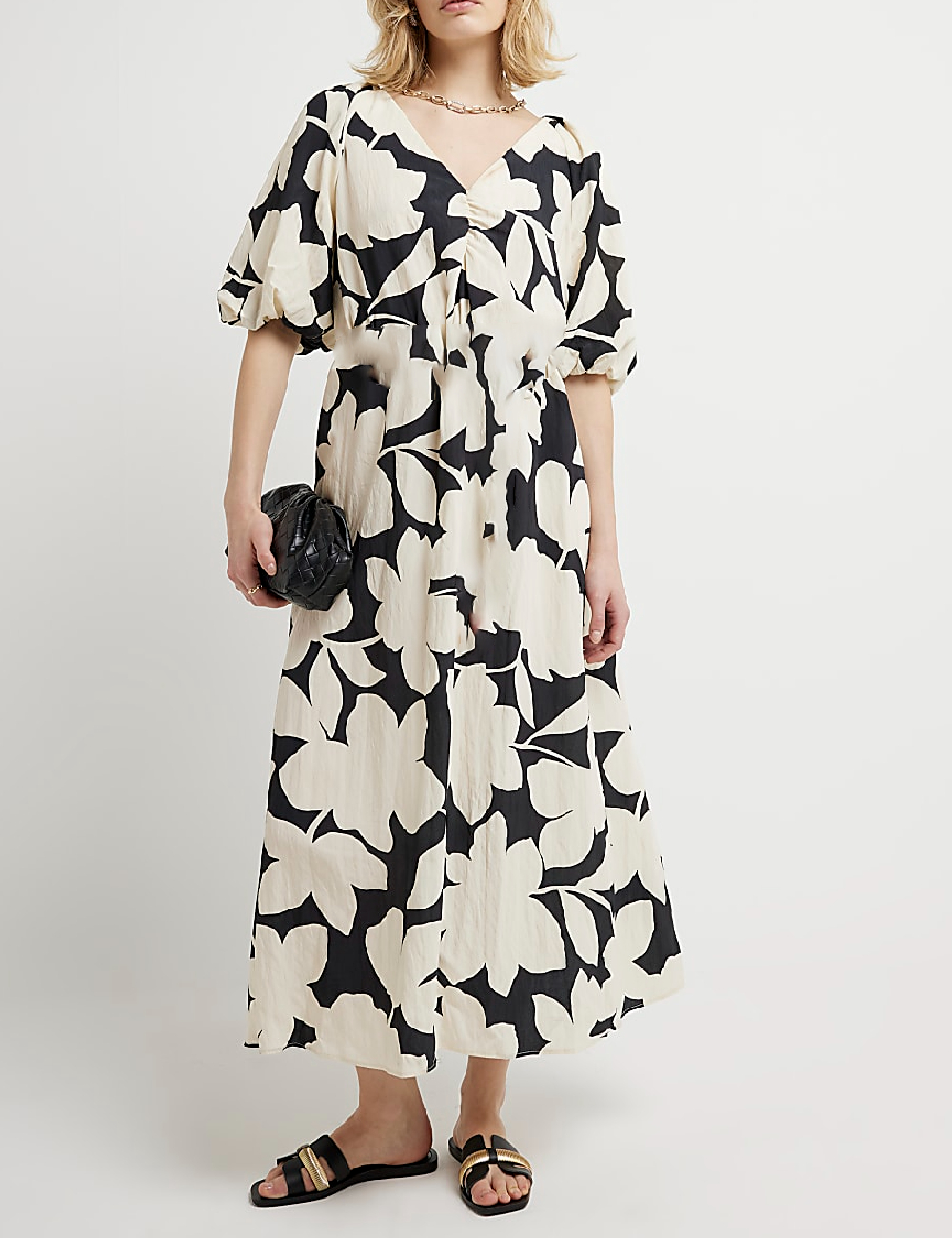 Rochie lunga River Island, negru/crem