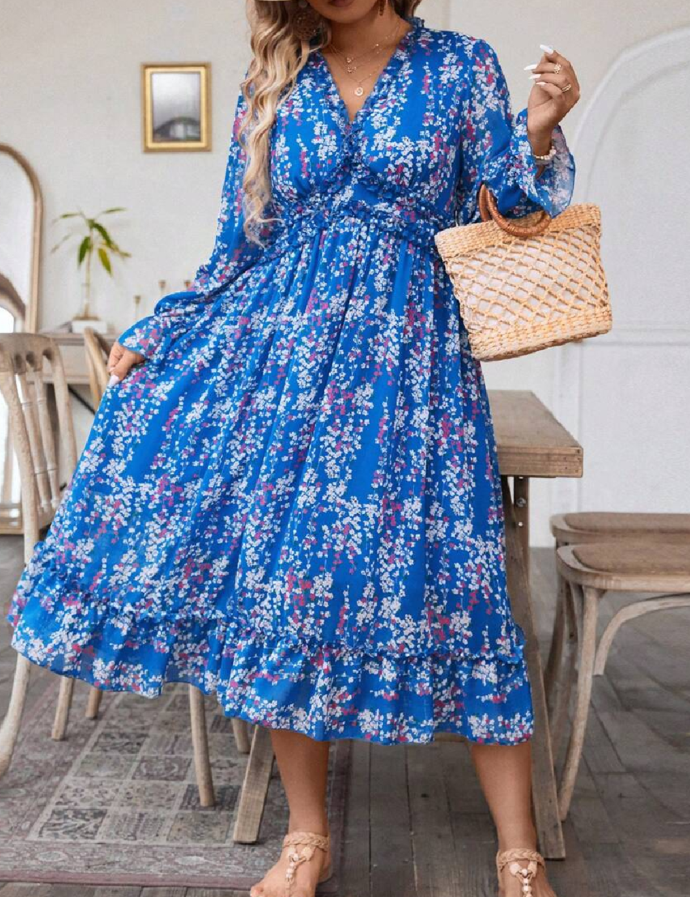 Rochie medie SHEIN CURVE, albastru