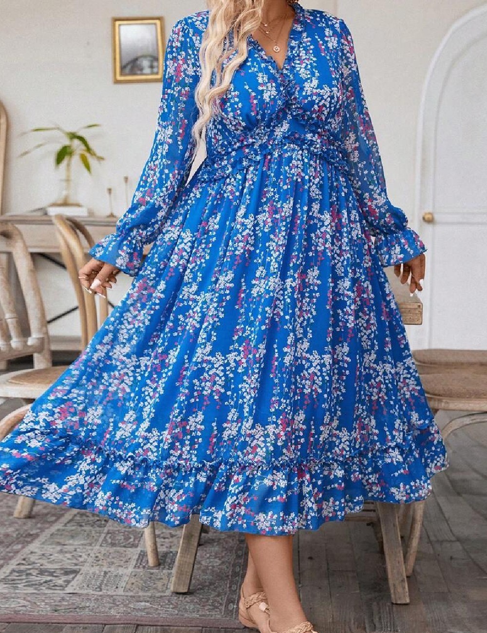 Rochie medie SHEIN CURVE, albastru - 1 | YEO