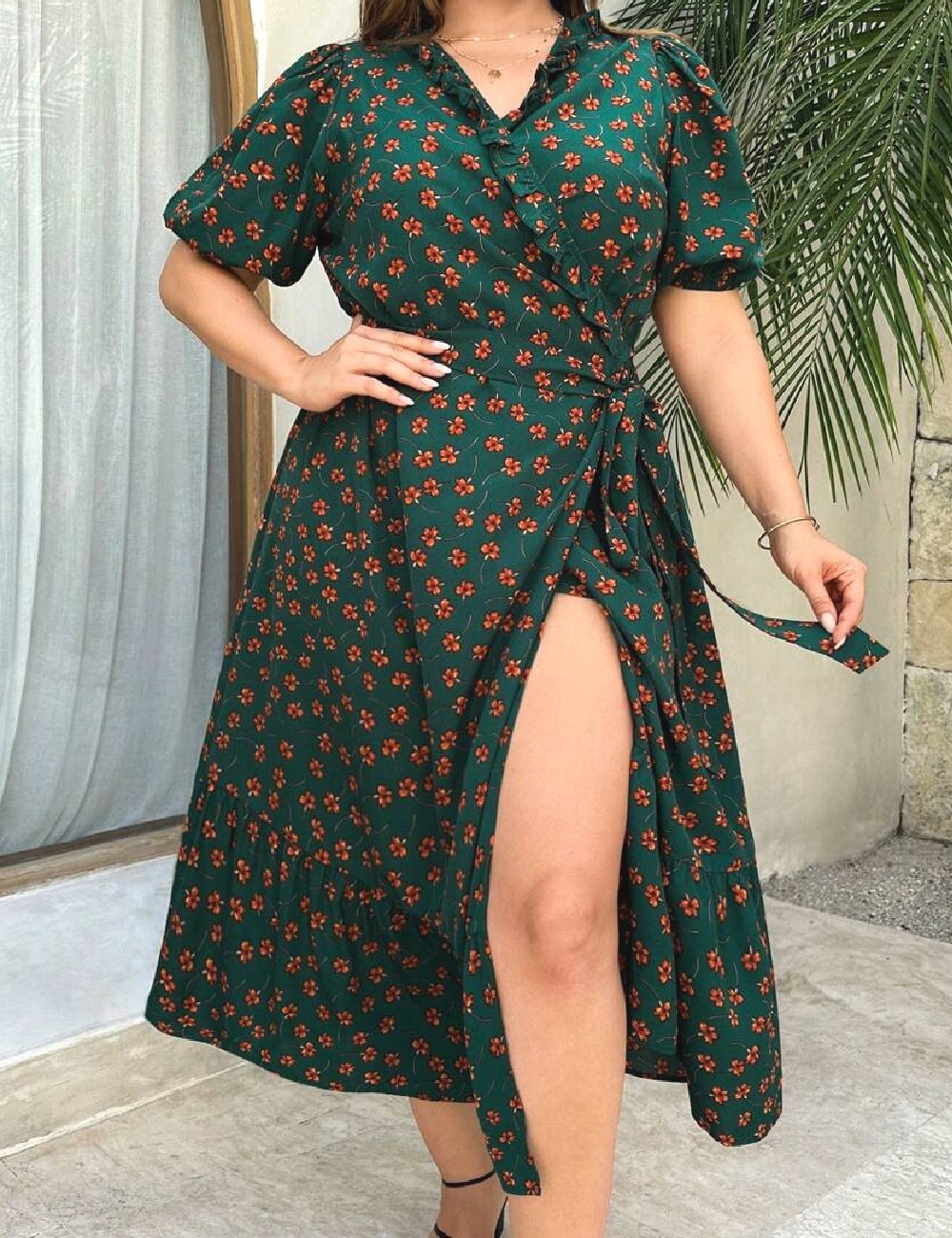 Rochie medie SHEIN CURVE, verde - 1 | YEO