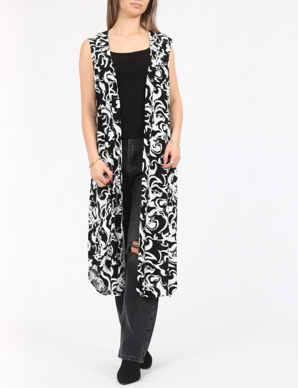 Cardigan Vero Moda, alb/negru - 1 | YEO