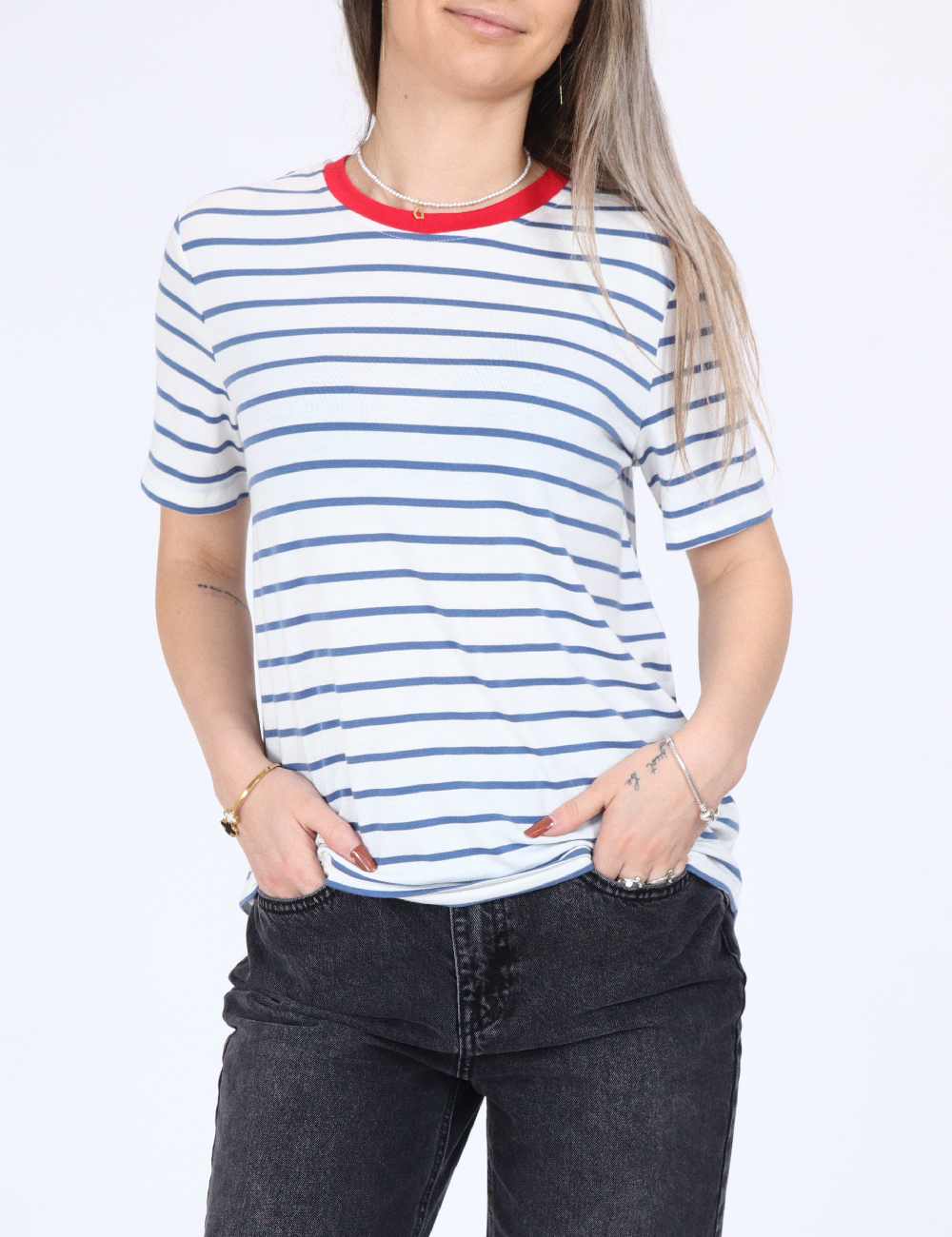 Tricou Vero Moda, alb/albastru