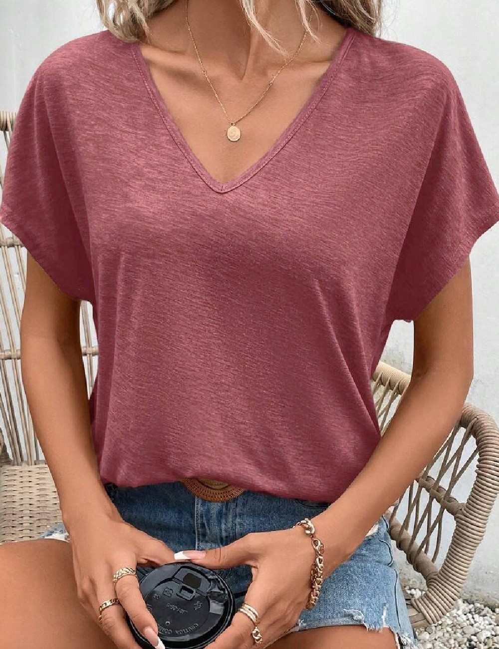 Tricou SHEIN, roz pudra inchis - 1 | YEO
