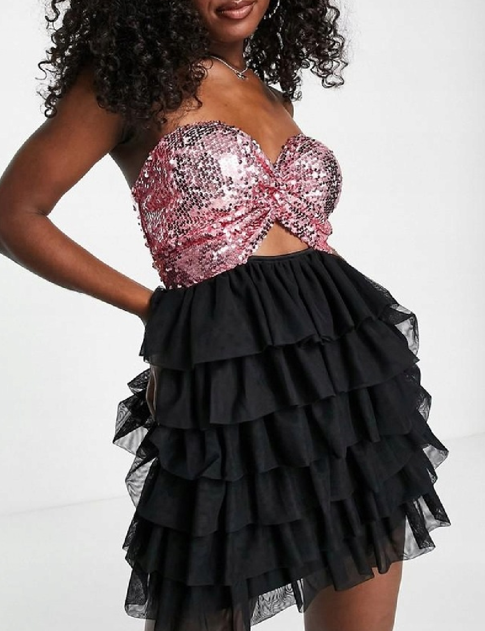 Rochie scurta Miss Selfridge, negru/roz