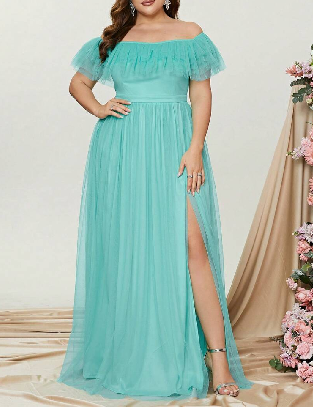 Rochie lunga Faeriesty Plus Size, turcoaz