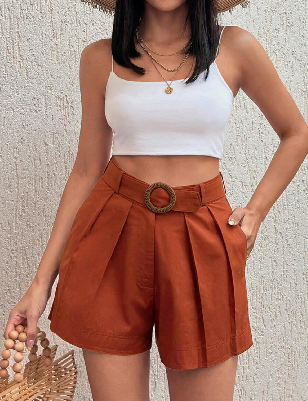 Pantaloni scurti SHEIN, caramiziu