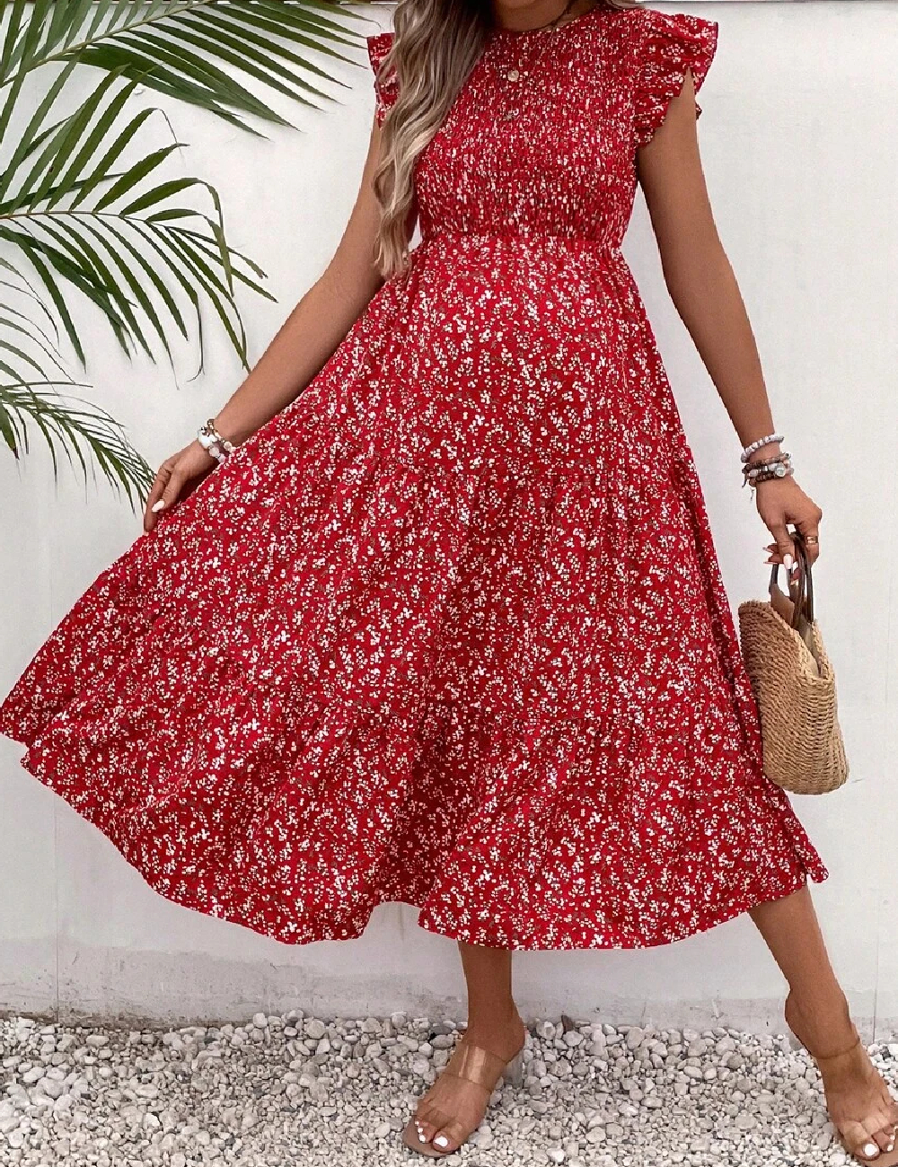 Rochie medie SHEIN Maternity, rosu