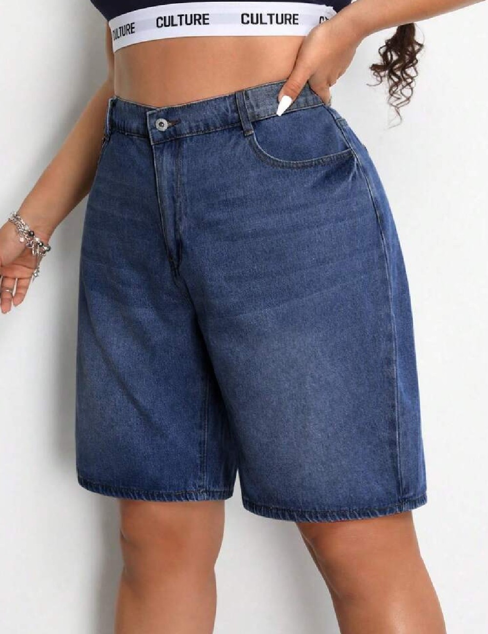 Pantaloni scurti SHEIN CURVE, albastru - 1 | YEO