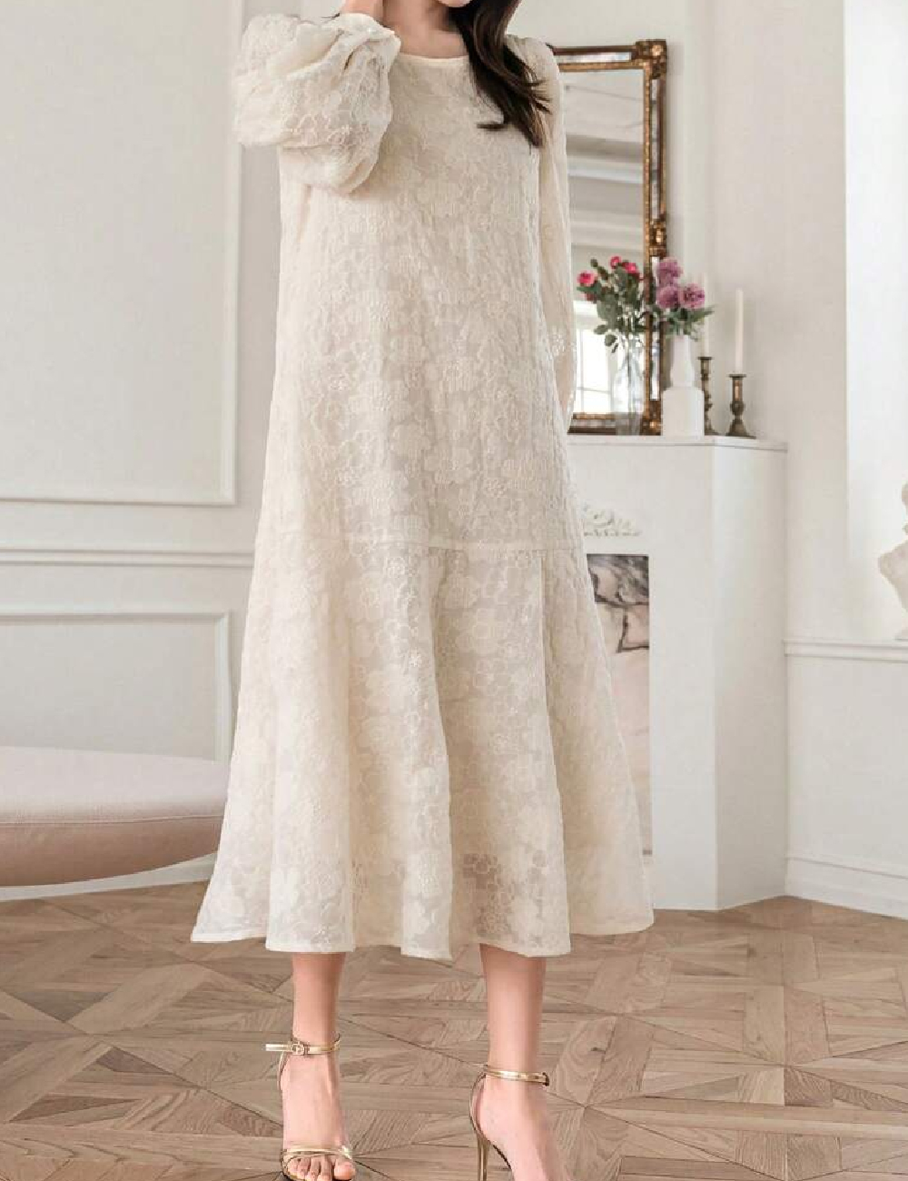 Rochie medie Dazy, crem