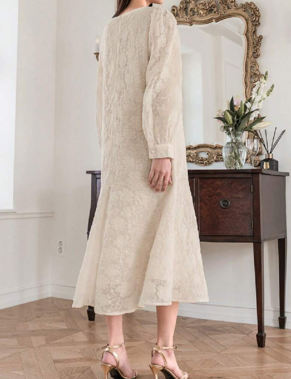 Rochie medie Dazy, crem - 1 | YEO