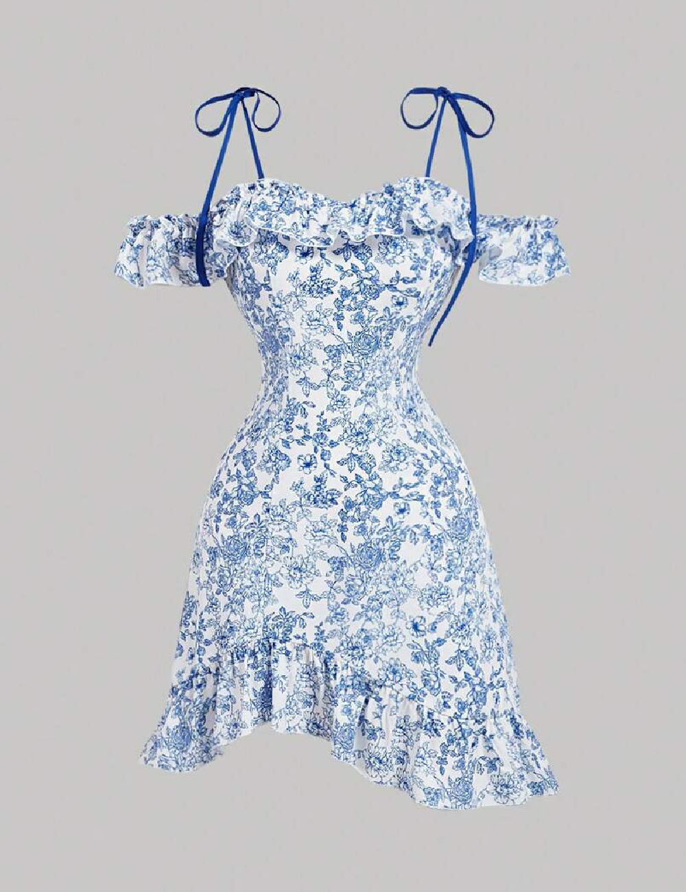 Rochie scurta SHEIN, alb/albastru