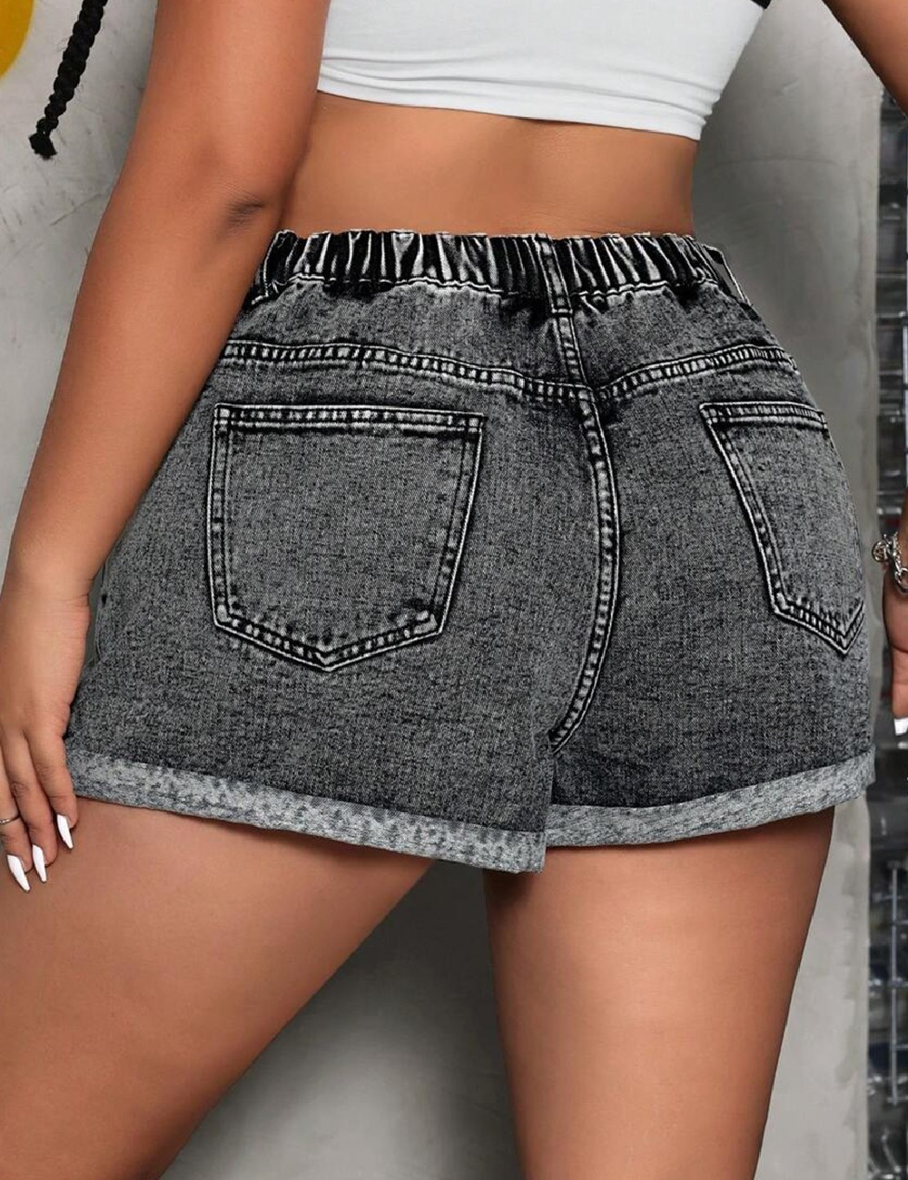 Pantaloni scurti SHEIN CURVE, gri inchis - 1 | YEO