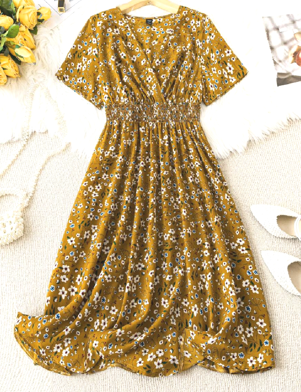 Rochie medie SHEIN CURVE, mustar
