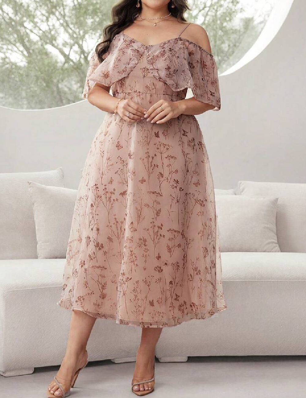 Rochie medie SHEIN CURVE, maro deschis