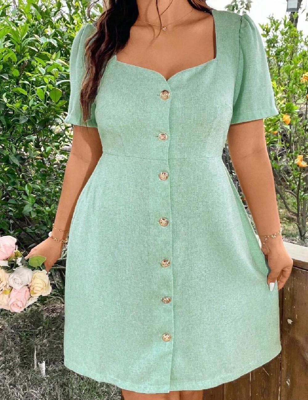 Rochie scurta SHEIN CURVE, verde - 1 | YEO