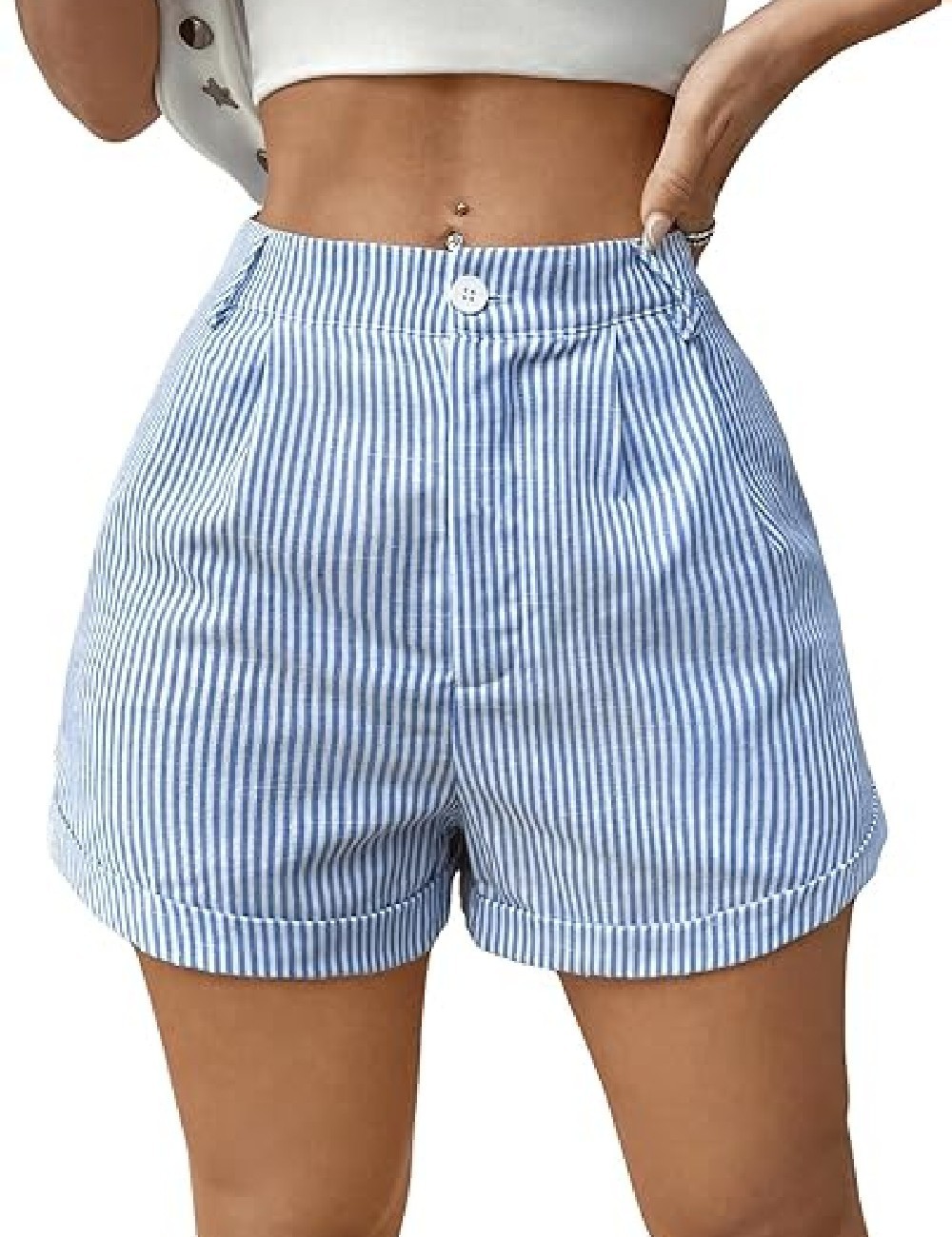 Pantaloni scurti SHEIN, albastru/alb - 1 | YEO