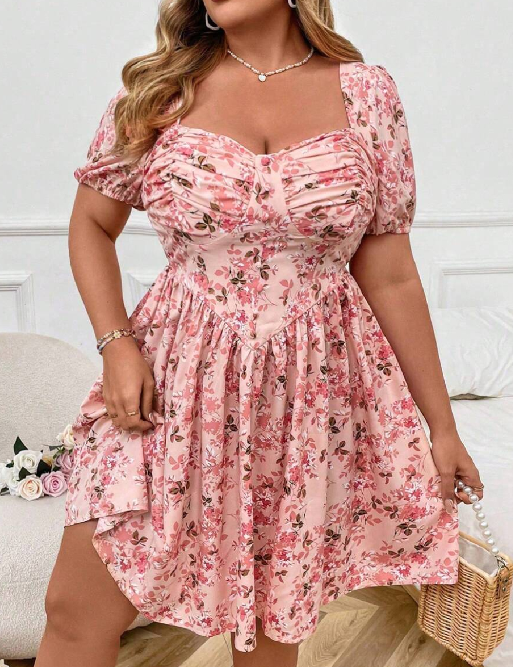 Rochie scurta SHEIN CURVE, roz