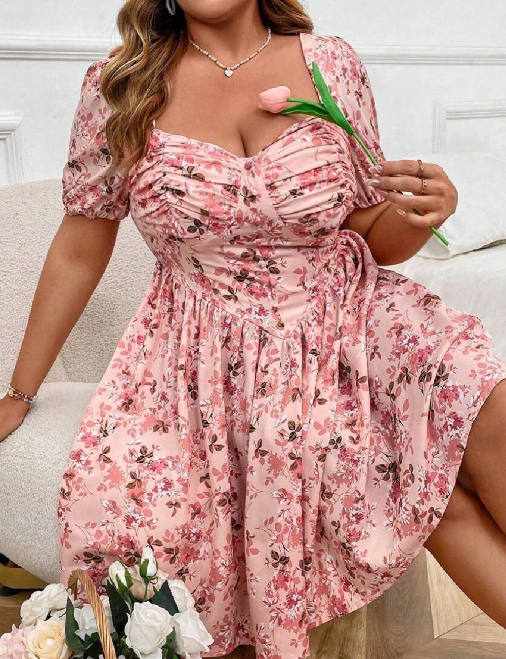 Rochie scurta SHEIN CURVE, roz - 1 | YEO