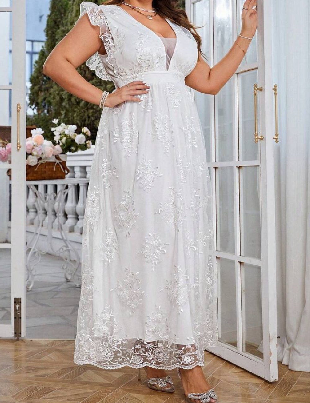 Rochie lunga Simplee Plus Size, alb