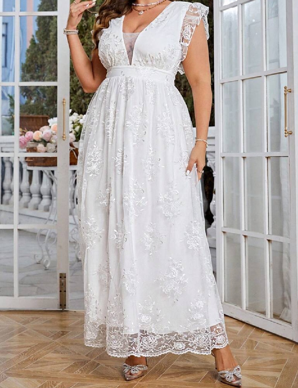 Rochie lunga Simplee Plus Size, alb - 1 | YEO