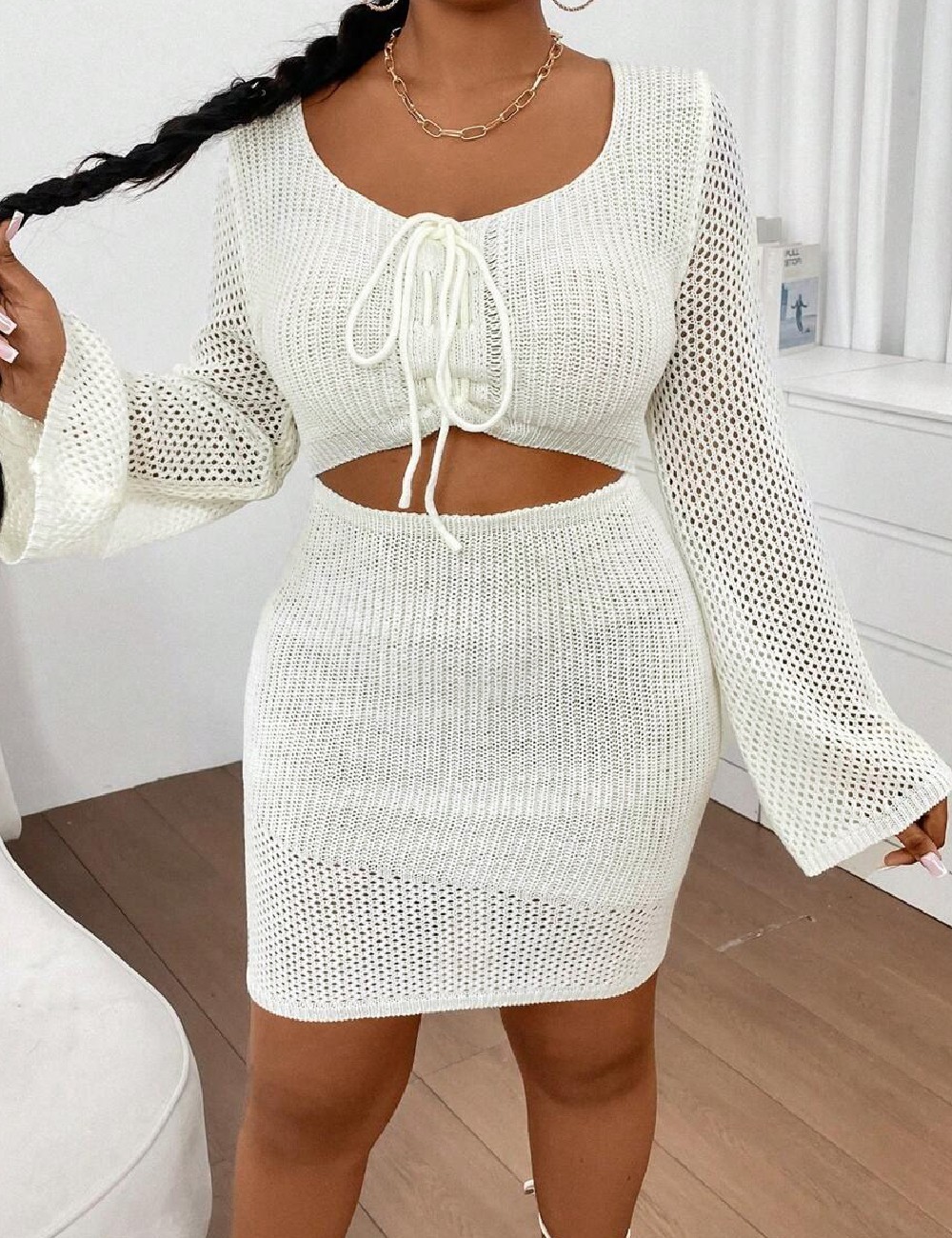 Rochie scurta SHEIN CURVE, ecru - 1 | YEO