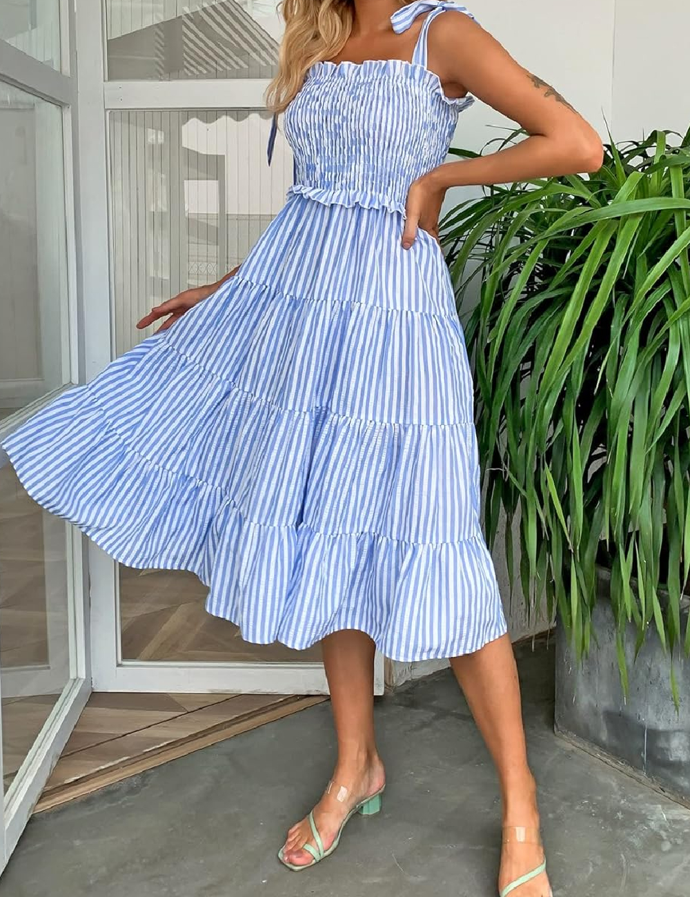 Rochie medie SHEIN, albastru/alb