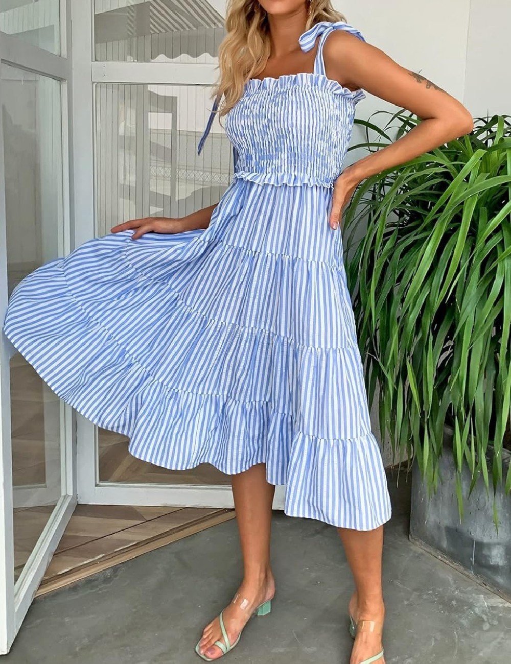Rochie medie SHEIN, albastru/alb - 1 | YEO