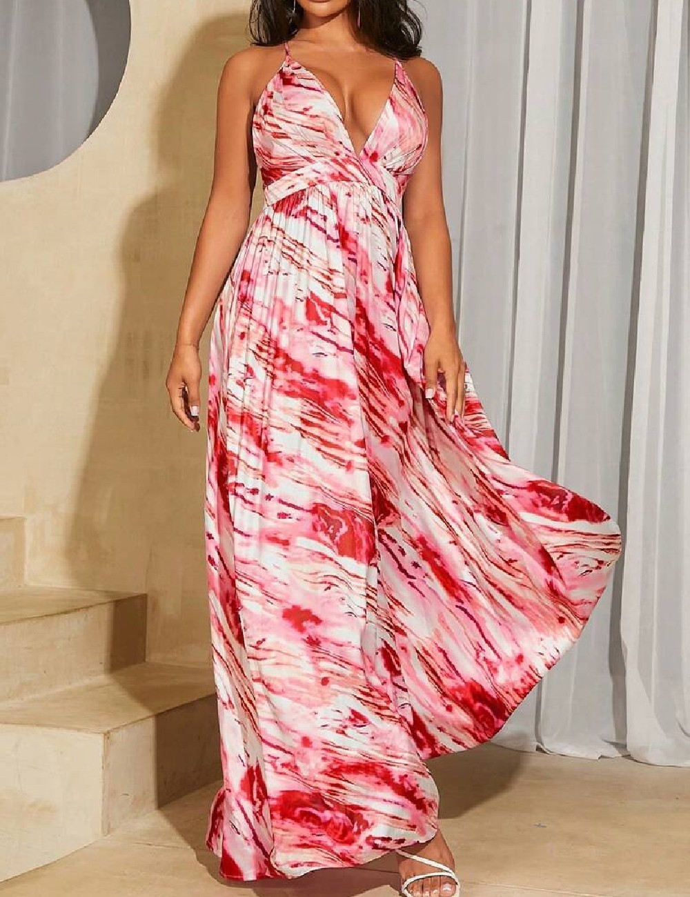 Rochie lunga SHEIN, alb/rosu - 1 | YEO
