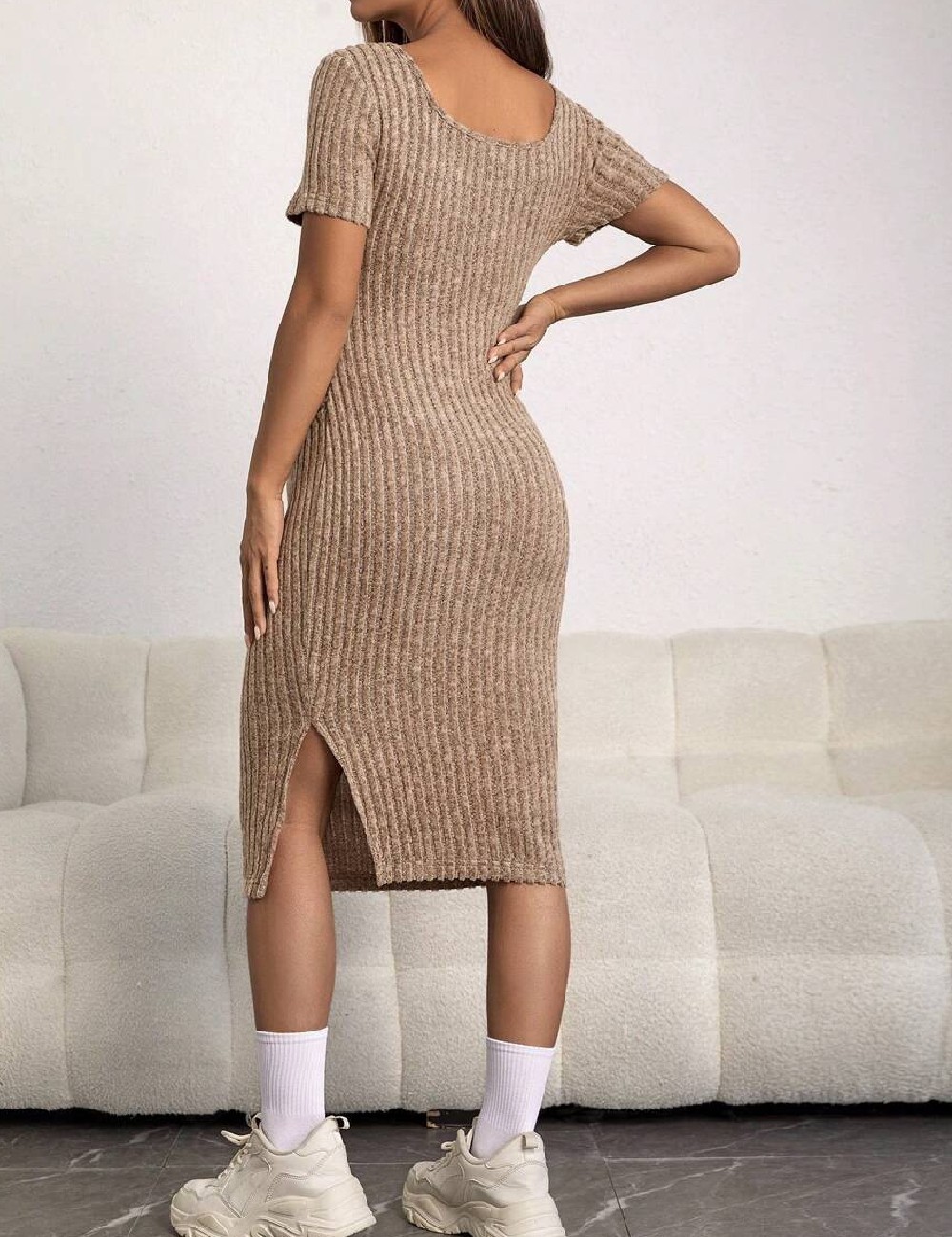 Rochie medie SHEIN Maternity, maro deschis - 1 | YEO