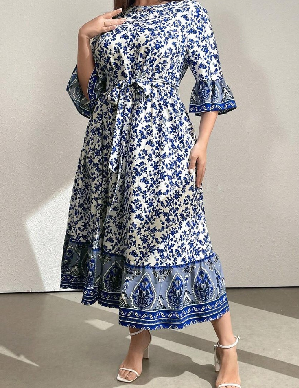 Rochie medie SHEIN CURVE, alb/albastru - 1 | YEO