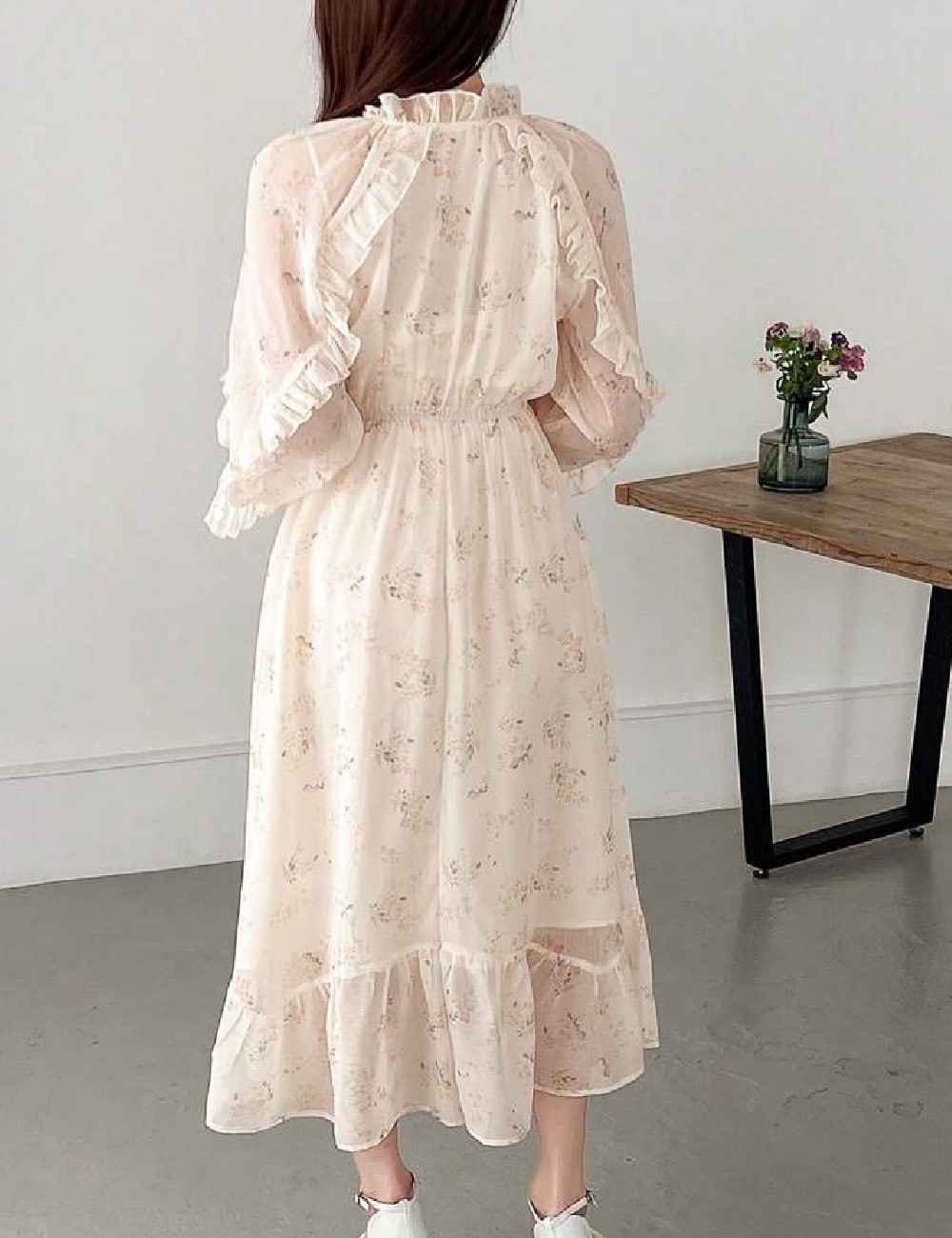 Rochie medie Friful, crem - 1 | YEO