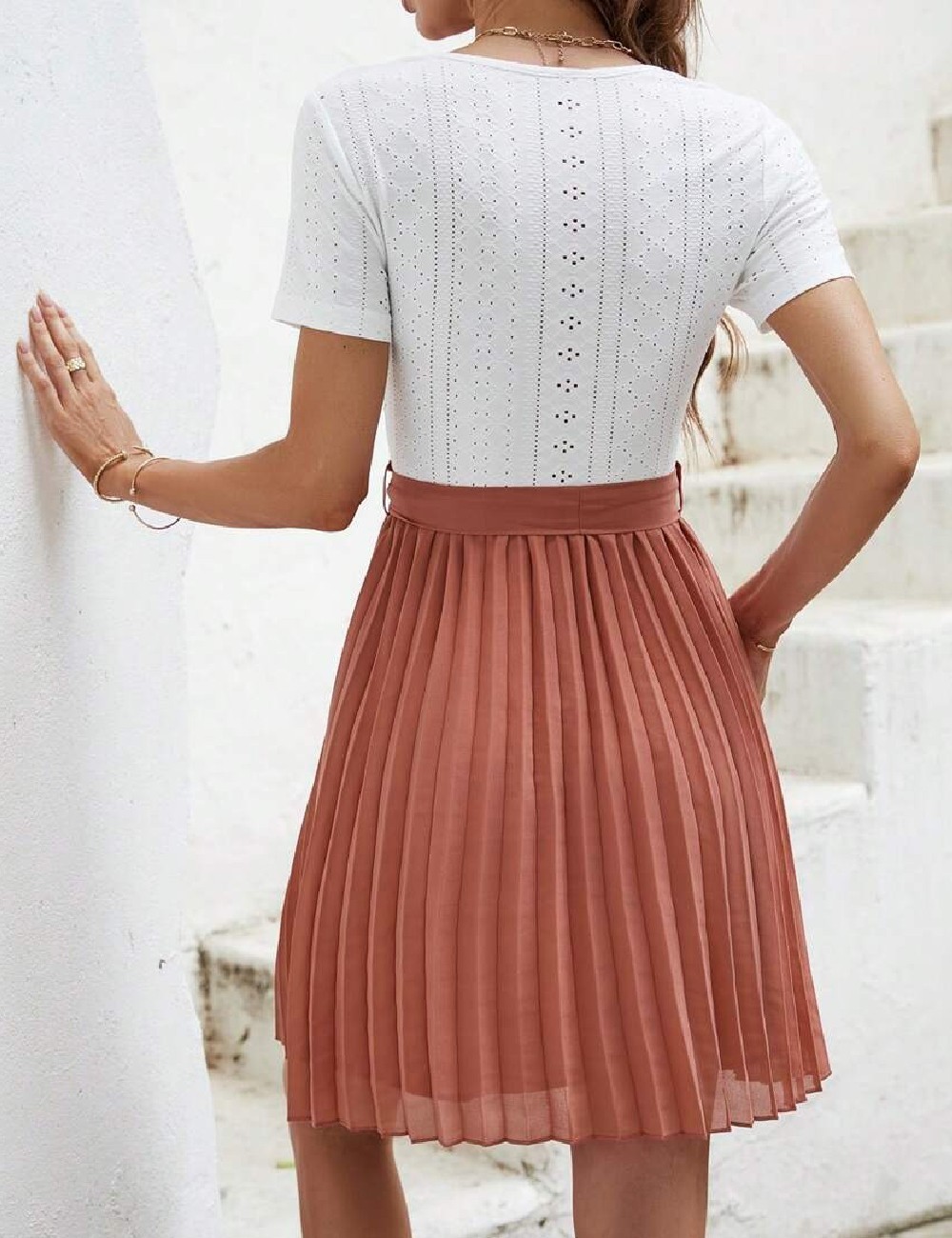 Rochie scurta SHEIN, alb/maro - 1 | YEO